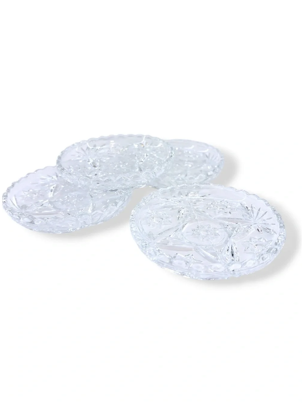 Etched Glass Drink Coasters Trinket Dishes - Set of 4